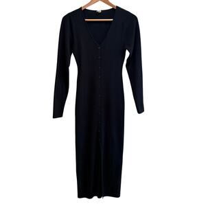 Bluebelle Ribbed Knit Midi Sweater Dress Black Size L Classic Minimalist Bodycon